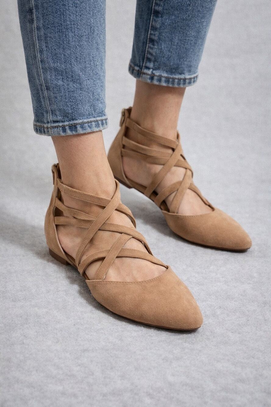 Report Bree Camel Faux Suede Pointed Toe Flats Size 9